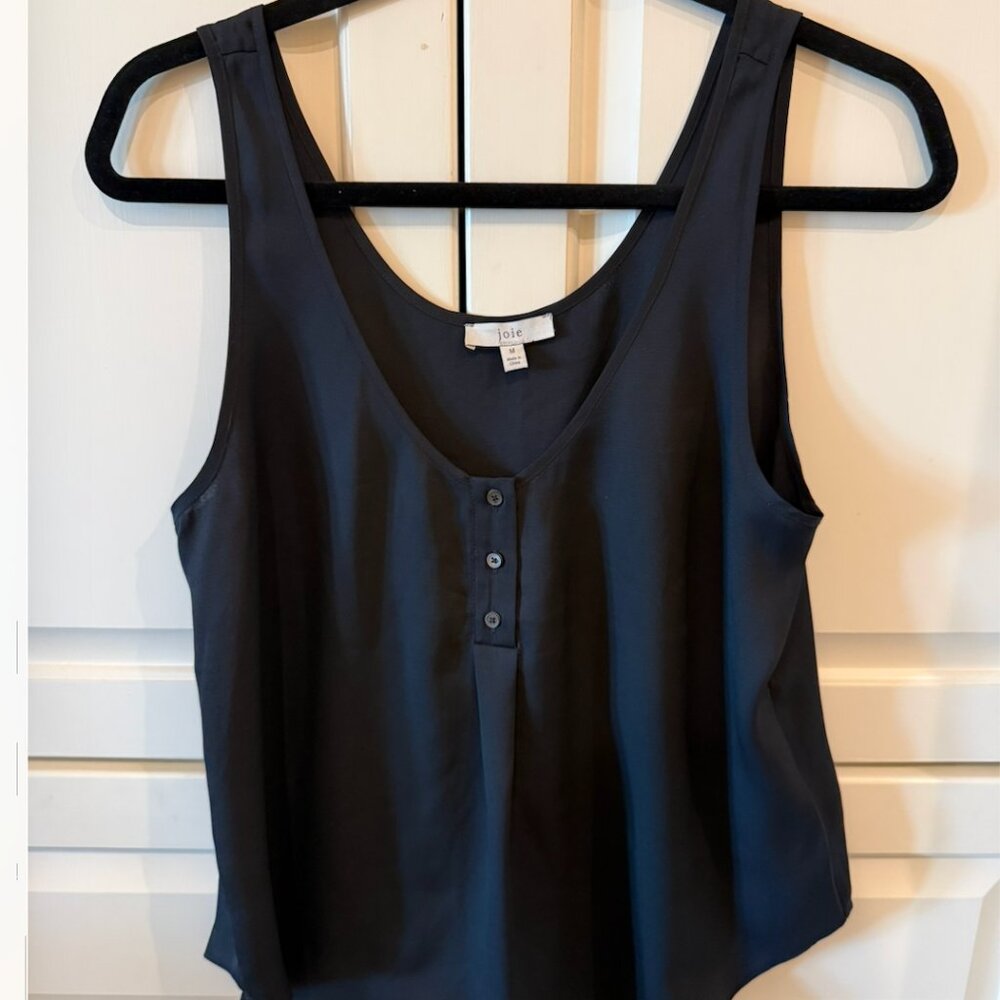 Navy Joie Sleeveless Blouse with Three Button Front Closure Size M